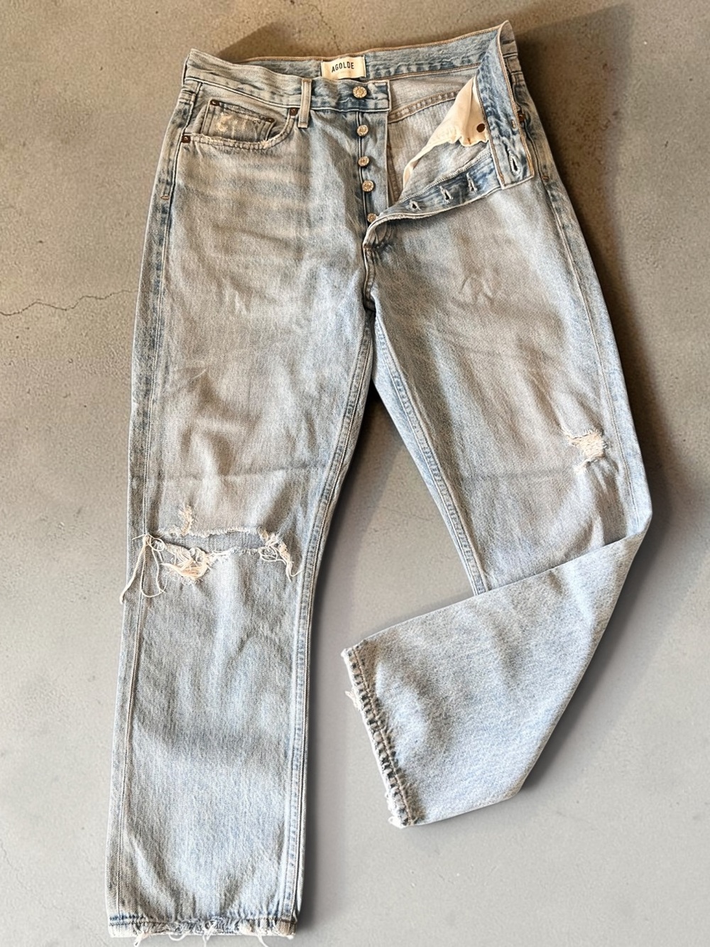 AGOLDE Riley Jeans Women’s 28 Light Wash Distressed High Rise Straight Crop